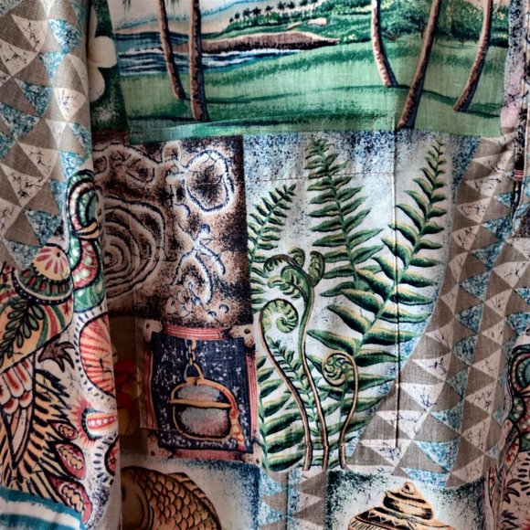 Reyn Spooner Mens Allover Aloha Mauna Kea Ribbed Collar Cuff Popover Shirt L - Picture 5 of 12